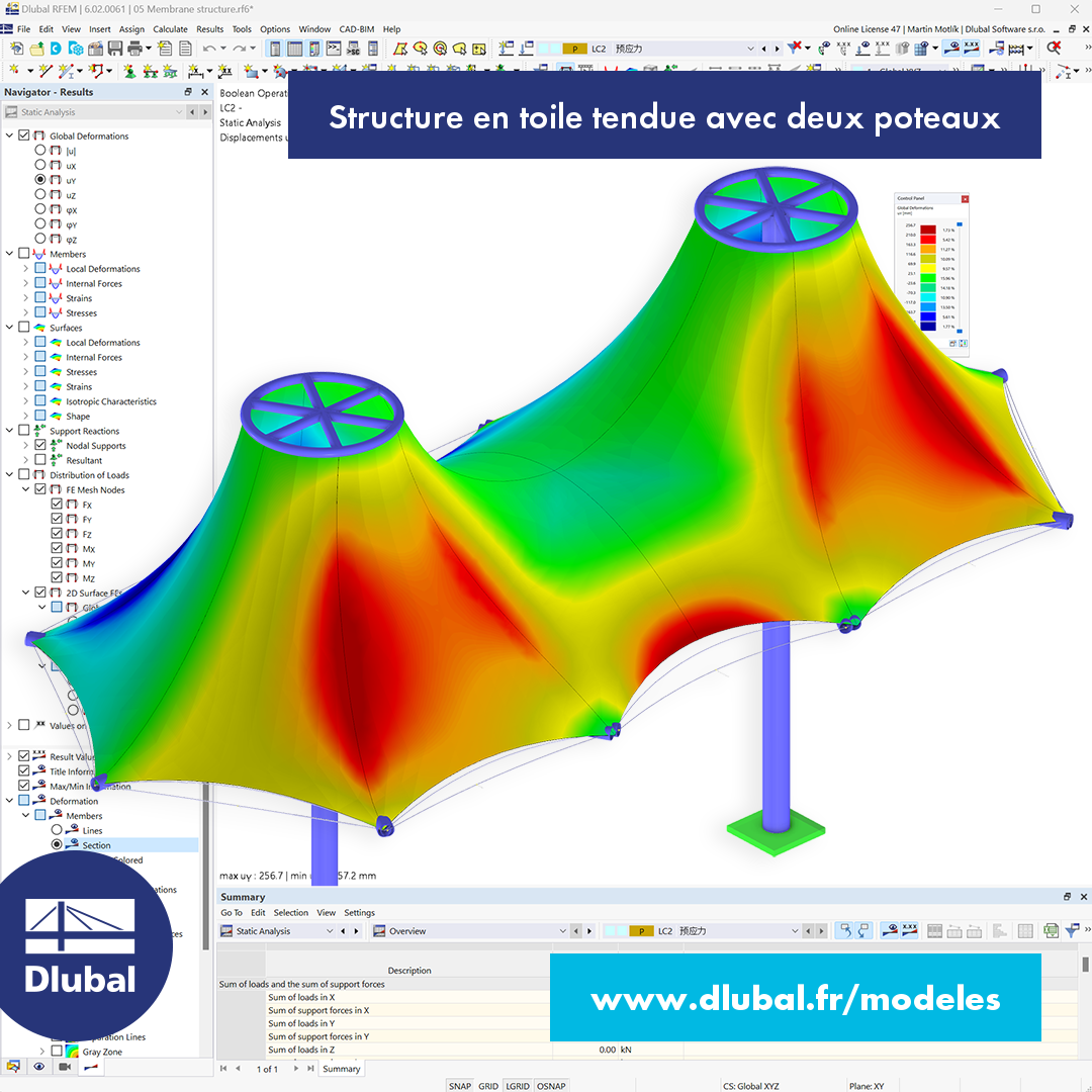Structure en toile tendue avec deux poteaux