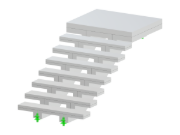 Escalier droit en béton avec deux poutres centrales assurant l'appui et la stabilité.
