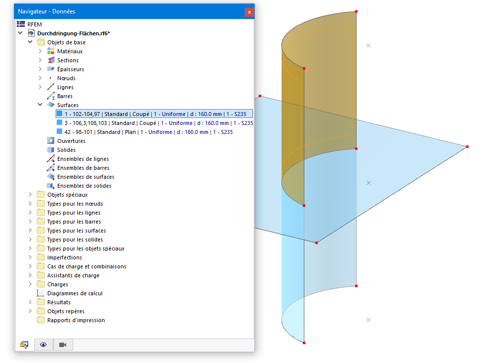 Surfaces de type « Coupé » divisées par intersection
