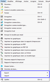 Accès aux interfaces dans le menu « Fichier »