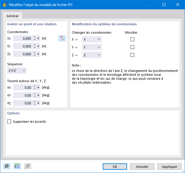 Paramètres pour exportation IFC