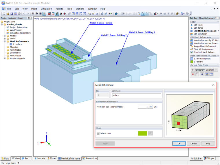 Raffinement du maillage de la zone