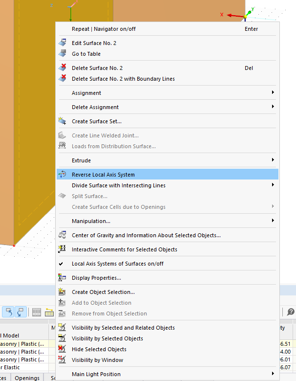 L’image montre l’inversion du système d’axes local pour un composant de structure.