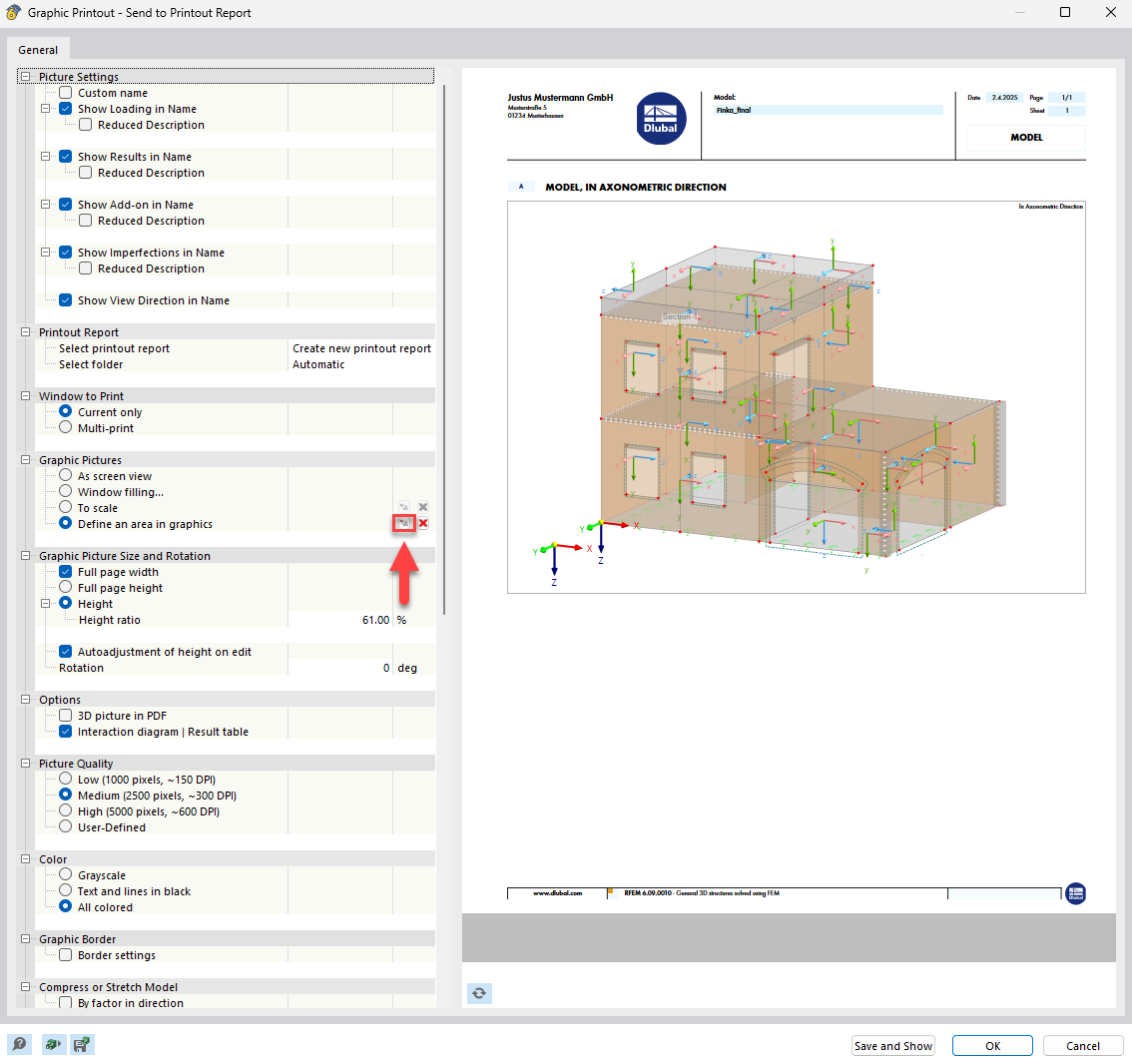 Illustration de la définition d’une zone de compression dans la vue graphique d’un modèle de structure.