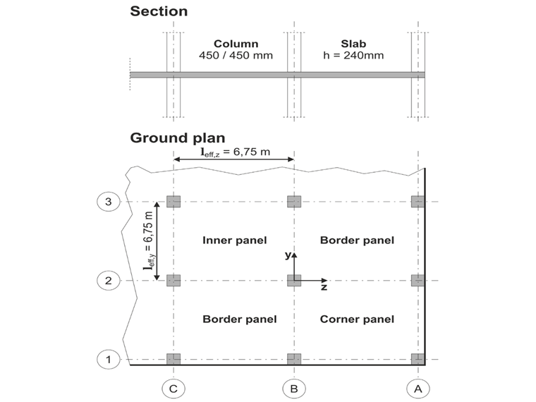 Dalle en béton armé soutenue par des poteaux en béton