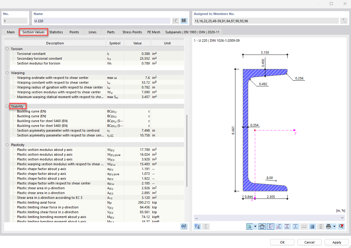 Calcul du contour du flambement d’une section avec détails techniques et vue des formules