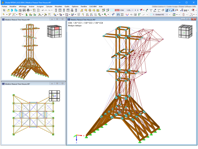 Cabane Parasol modélisée dans RFEM et affichage des déformations