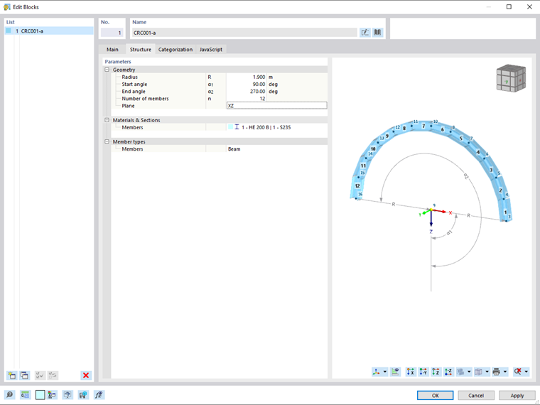 Foire aux questions 005386 | Comment entrer une poutre courbe dans RSTAB 9 ?
