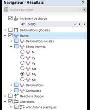 Sélection des efforts internes de barre dans le navigateur