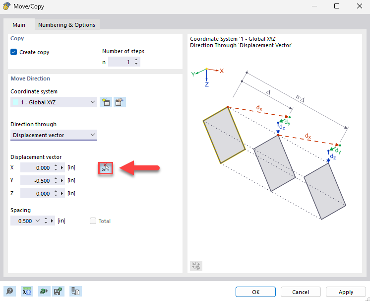 Visualisation d’un processus de copie de surface de bord au sein d’un solide de contact dans une application de construction.