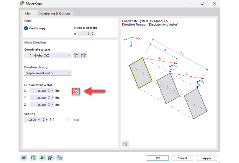 Visualisation d’un processus de copie de surface de bord au sein d’un solide de contact dans une application de construction.