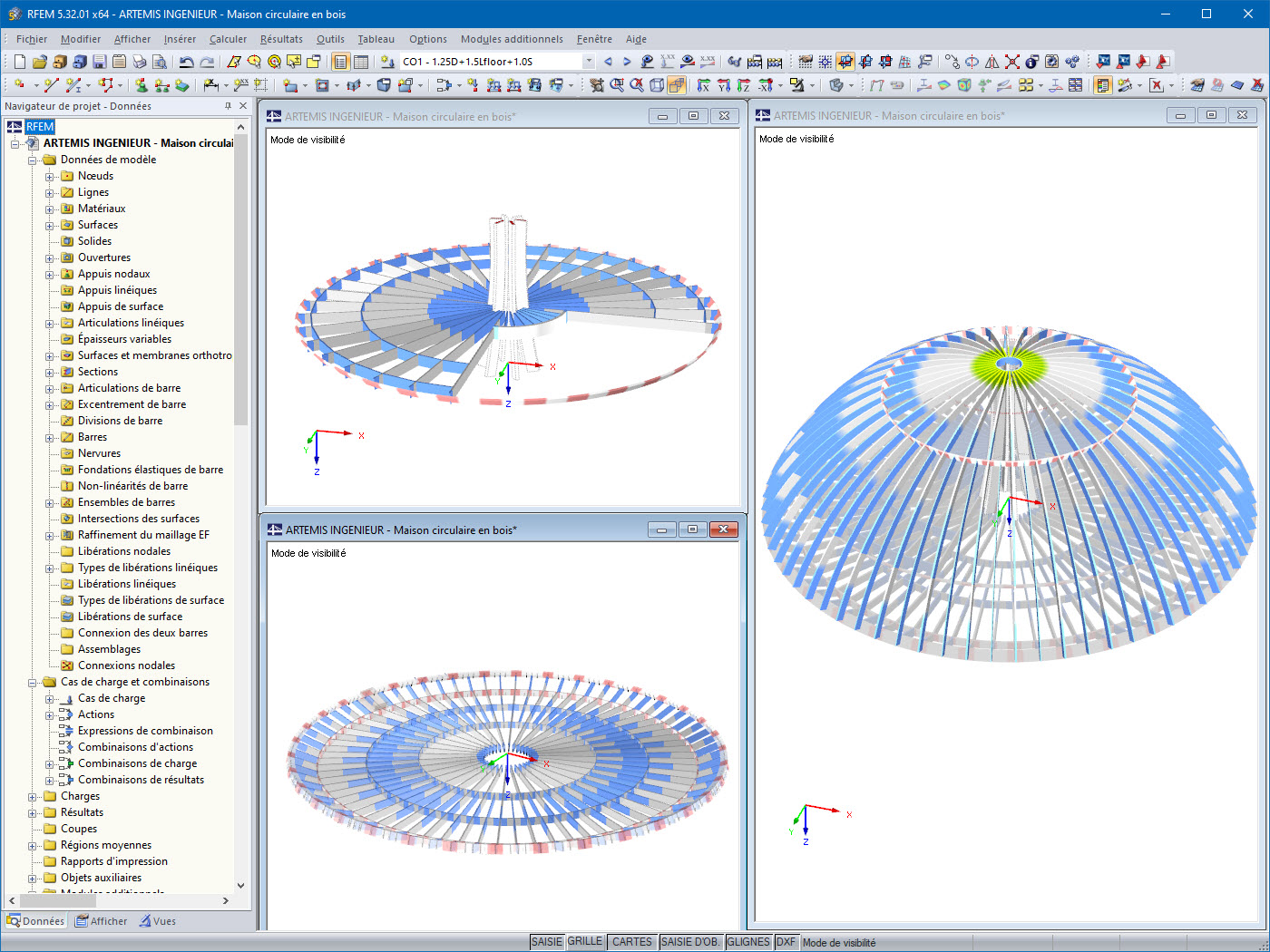 Articulations des barres de toiture et des planchers de la structure (©ARTEMIS INGENIEUR)