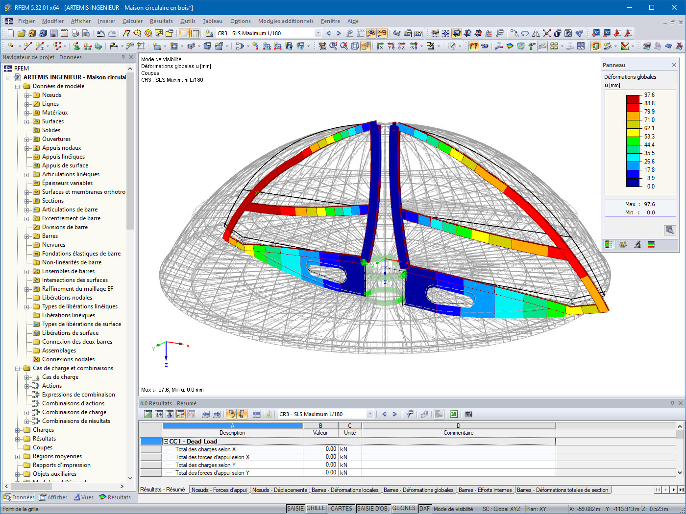 Déformation d'une trame de la structure (©ARTEMIS INGENIEUR)
