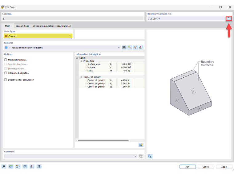 Représentation des relations de contact dans les solides lors d’une analyse FEM avec des interactions surfaciques spéciales