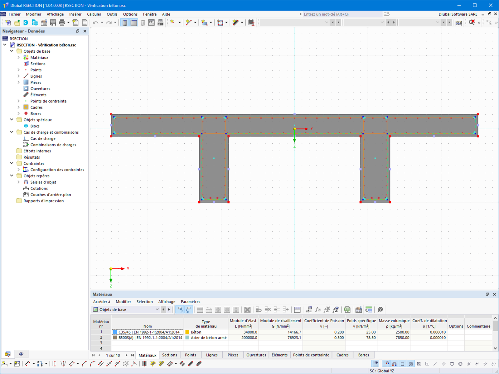 Fonctionnalité 002640 | Vérification des sections RSECTION dans le module complémentaire Vérification du béton