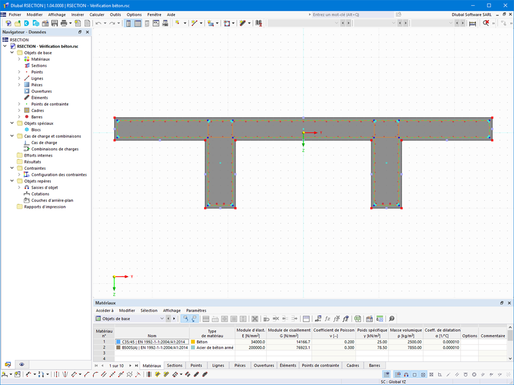 Fonctionnalité 002640 | Vérification des sections RSECTION dans le module complémentaire Vérification du béton