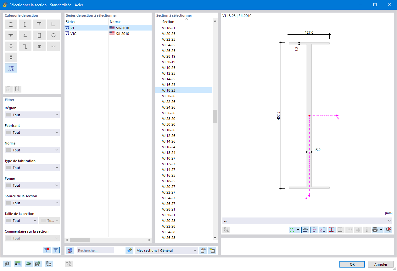 Sélectionner une solive dans la bibliothèque