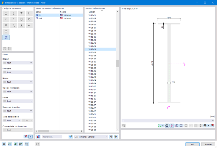 Sélectionner une solive dans la bibliothèque