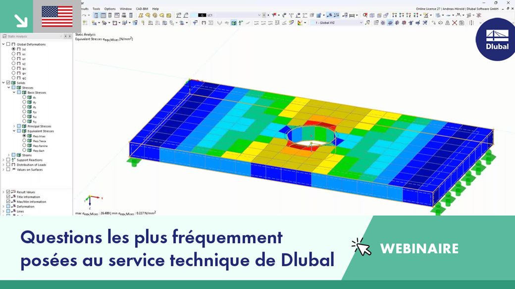Webinaire sur les questions fréquemment posées au support technique de Dlubal en juillet 2023, avec un accent sur les solutions et l’assistance en ingénierie.