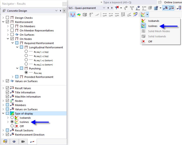 Activer l’affichage des isolignes dans le navigateur ou la barre d’outils