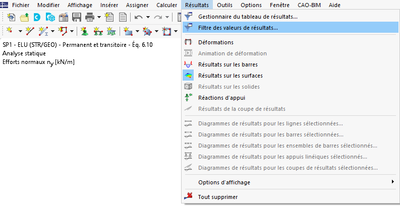 Accès au filtre des valeurs de résultats