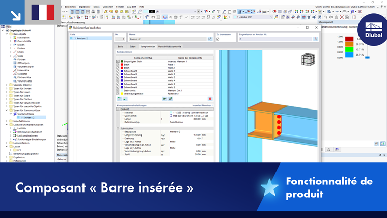 Représentation d’une barre insérée pour faciliter la modélisation dans un environnement 3D avec des spécifications.