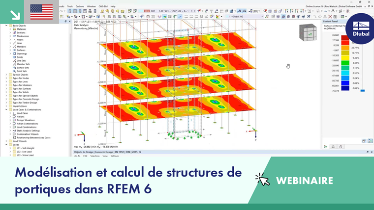 Webinaire sur la modélisation et la vérification de structures en portique à l’aide du module complémentaire Modèle de bâtiment. Concentration sur les méthodes d'ingénierie des structures.