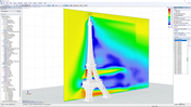 Modèle de la Tour Eiffel sous simulation numérique de flux de vent dans une soufflerie numérisée