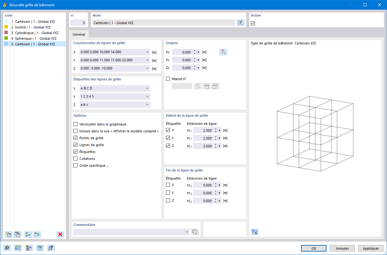 Boîte de dialogue « Nouvelle grille de bâtiment »