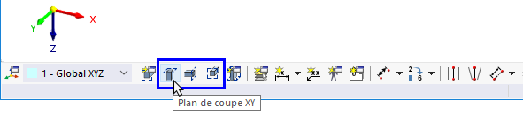Boutons pour les plans de coupe par défaut dans la barre d’outils CAO