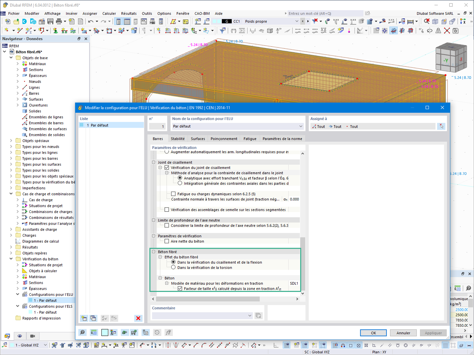 Fonctionnalité 002654 | Vérification du béton fibré