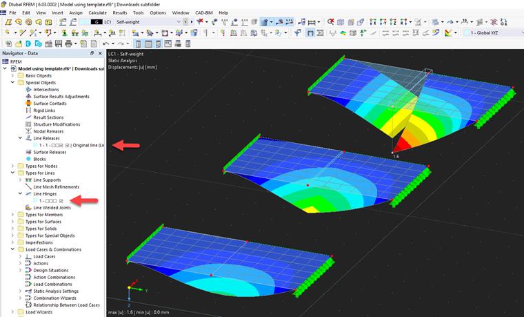 faq 005415 | Comment connecter des surfaces à d'autres surfaces ou barres de manière articulée/semi-rigide dans RFEM 6 ? Qu'est-ce que des articulations linéiques et des libérations linéiques ?
