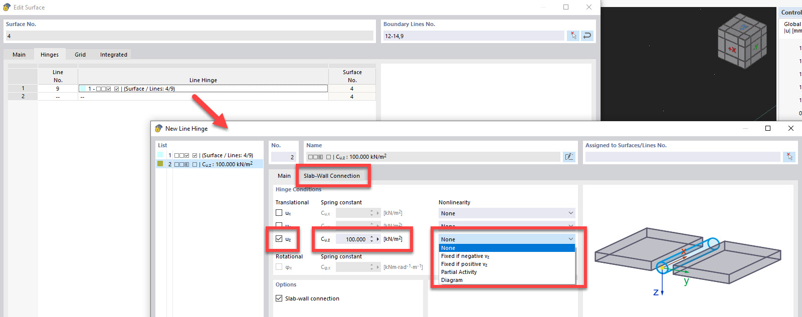 FAQ 005415 | Comment connecter des surfaces à d'autres surfaces ou barres de manière articulée/semi-rigide dans RFEM 6 ? Qu'est-ce que des articulations linéiques et des libérations linéiques ?
