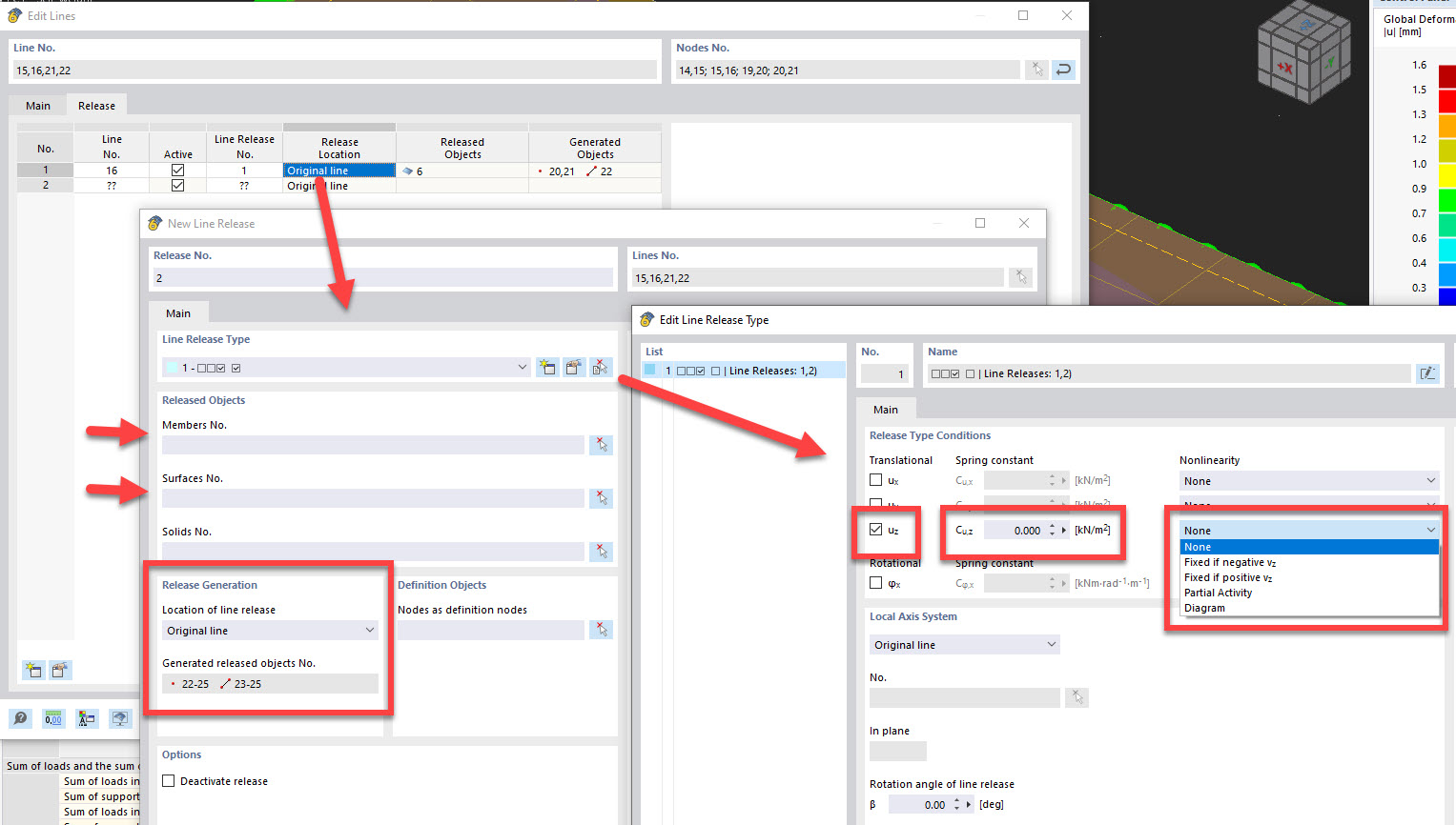 faq 005415 | Comment connecter des surfaces à d'autres surfaces ou barres de manière articulée/semi-rigide dans RFEM 6 ? Qu'est-ce que des articulations linéiques et des libérations linéiques ?