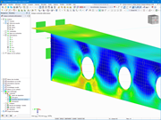Représentation du calcul contrainte-déformation dans RFEM 6 avec des options pour la détermination de la contrainte maximale et l’optimisation de la section.