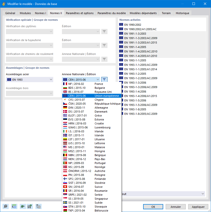 Sélection de la norme et de l’Annexe Nationale pour les assemblages acier