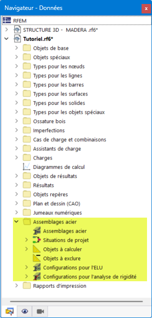 Éléments du navigateur relatifs aux assemblages acier