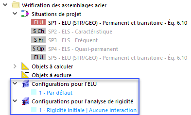 Configurations par défaut pour la vérification des assemblages acier à l’ELU et l’analyse de rigidité