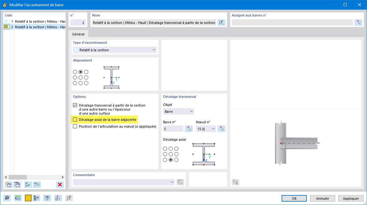 Définition de l’excentrement de barre