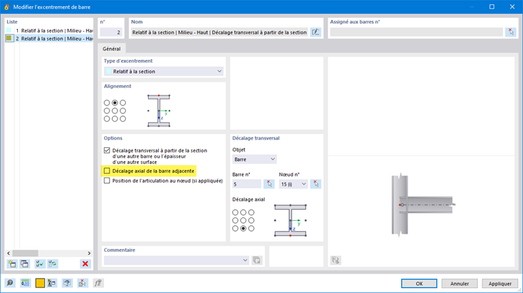 Définition de l’excentrement de barre