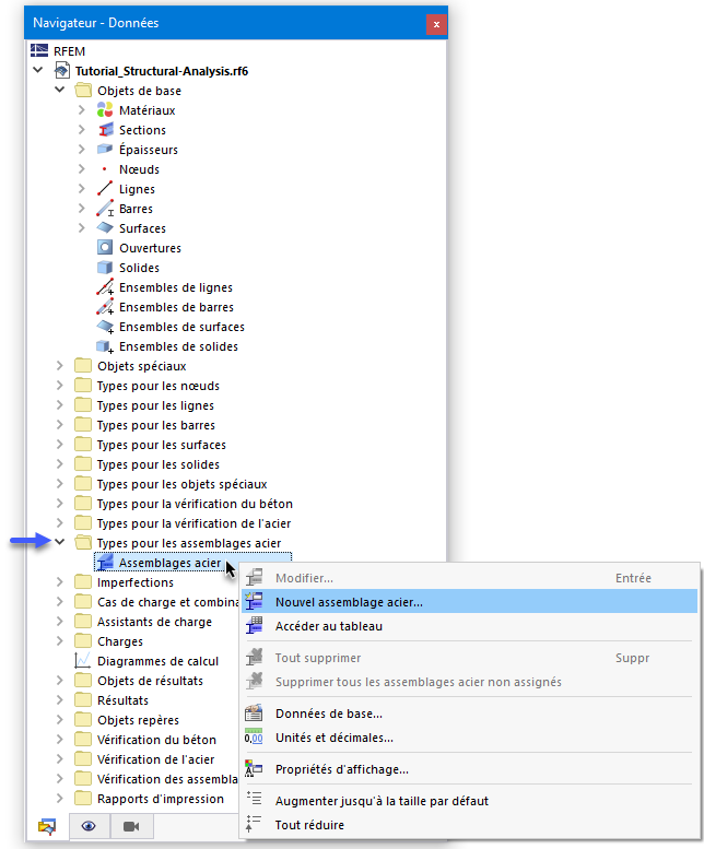 Création d’un nouvel assemblage acier