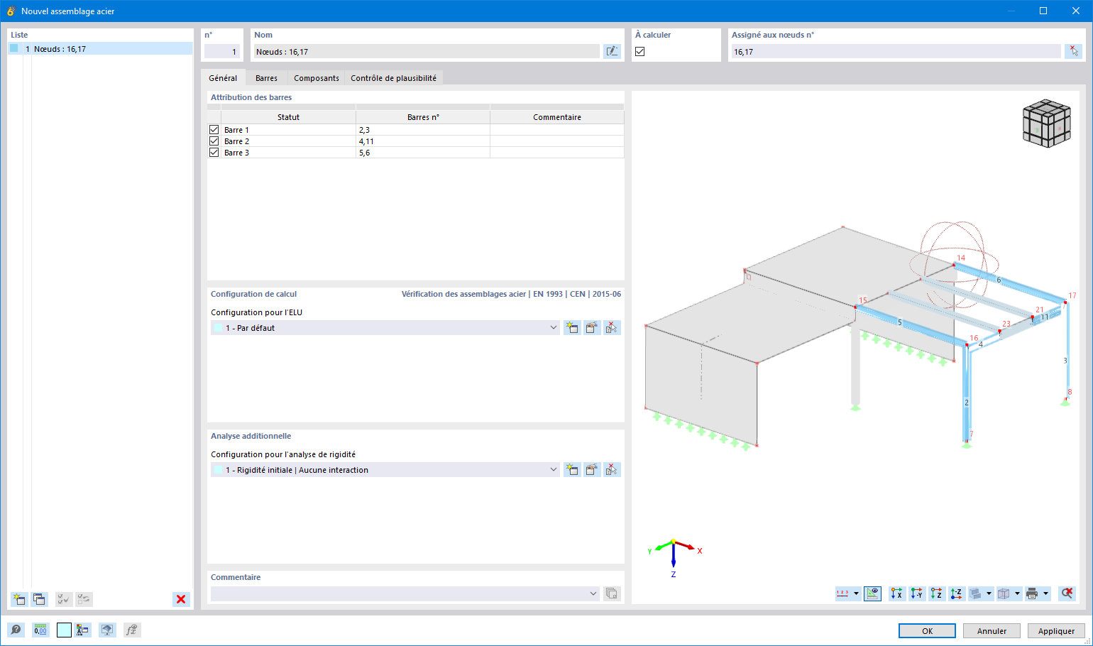 Attribution des barres pour les nœuds sélectionnés