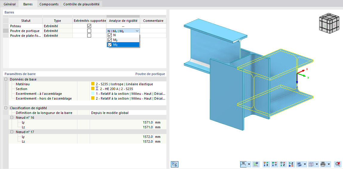 Sélection des efforts internes pour l’analyse de rigidité