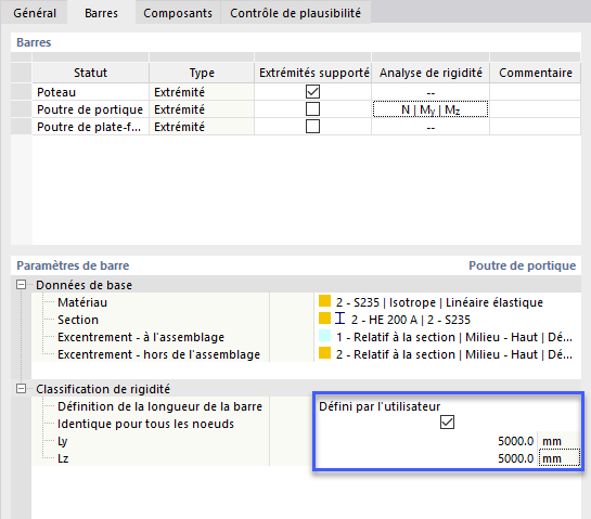 Spécification de la longueur définie par l’utilisateur pour la classification des rigidités