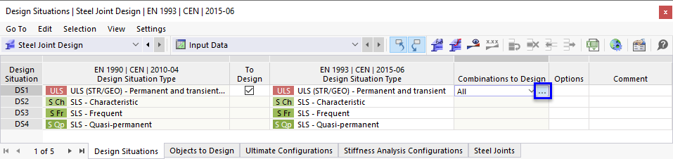 Modification des combinaisons pour le calcul