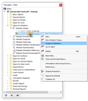 Menu contextuel pour assigner graphiquement une articulation de barre