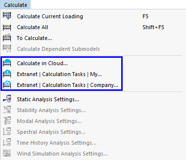 Menu « Calculer » pour les calculs dans le Cloud