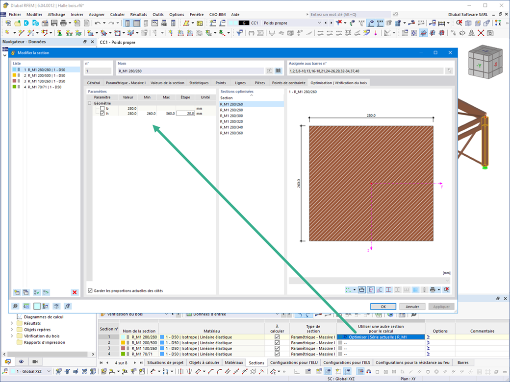 Fonctionnalité 002679 | Optimisation des sections