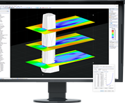 L’image montre une simulation d’un flux de vent transitoire, incompressible et turbulent, calculée avec RWIND 2.