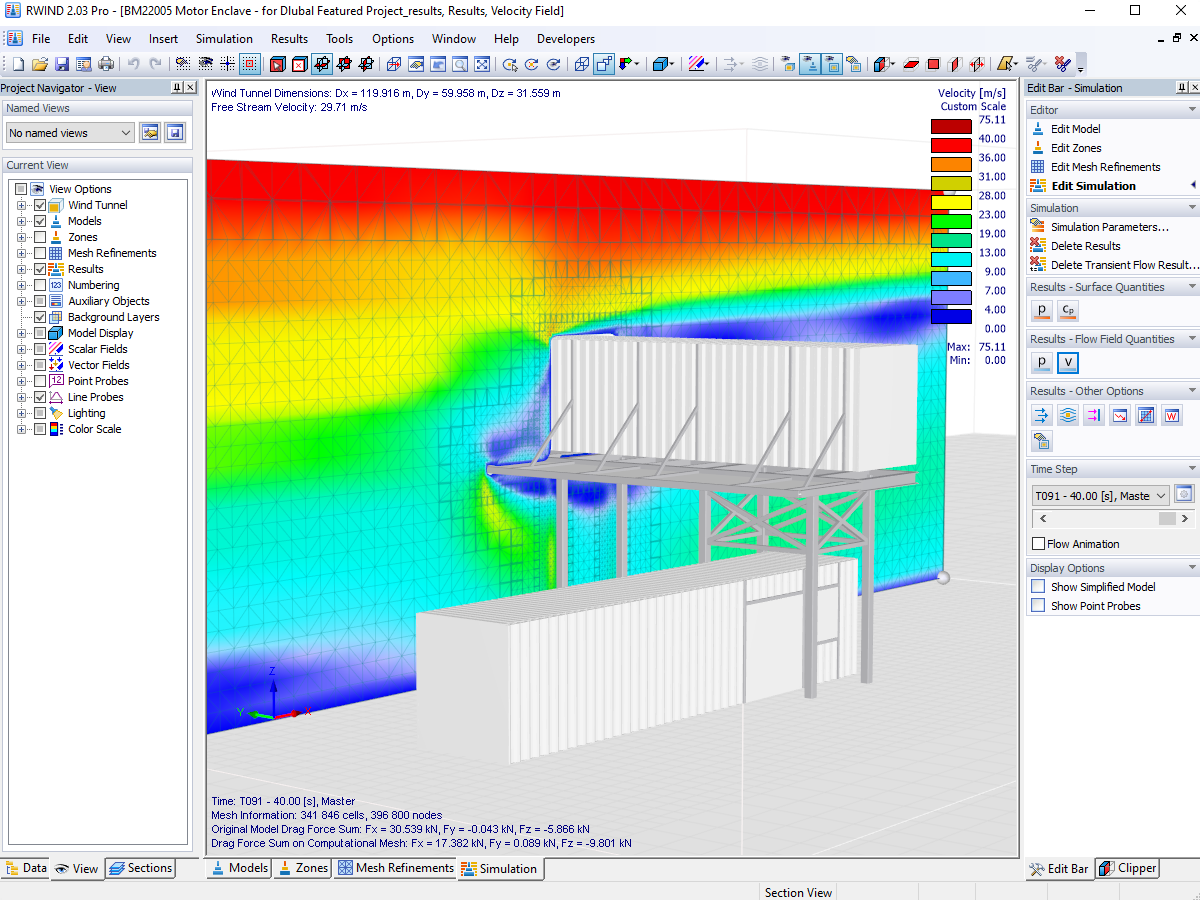 Structure conteneur dans la soufflerie numérique de RWIND